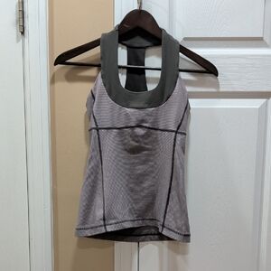 lululemon athletica gray striped racerback tank with black trim